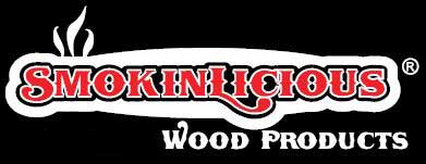 The logo for SmokinLicious® Wood Products.&nbsp; Manufacturers of the finest, pristine, bark free and Kosher certified cooking wood products